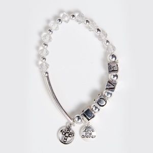 "LOVE" Engraved Silver Charms Beaded Bracelet